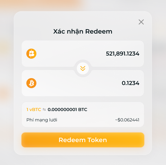 Popup Xác nhận giao dịch redeem